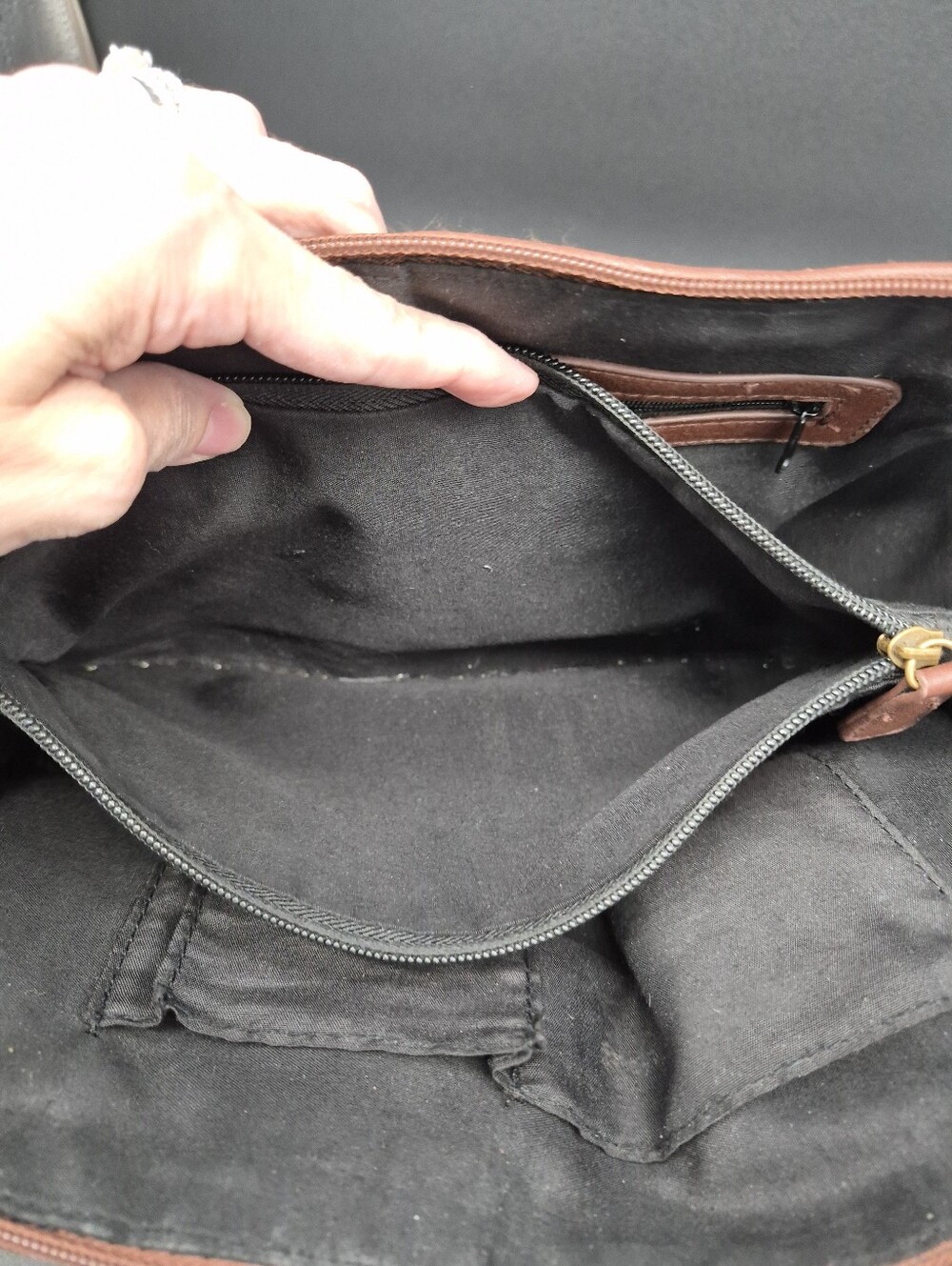 Bueno Large Two-Tone Black and Brown Structured Satchel, 13x9x5 - Picture 8 of 14